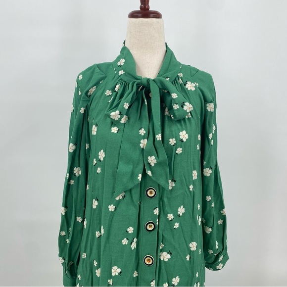 Buru Green Floral Bow Housecoat Dress Extra Small XS - Picture 5 of 13